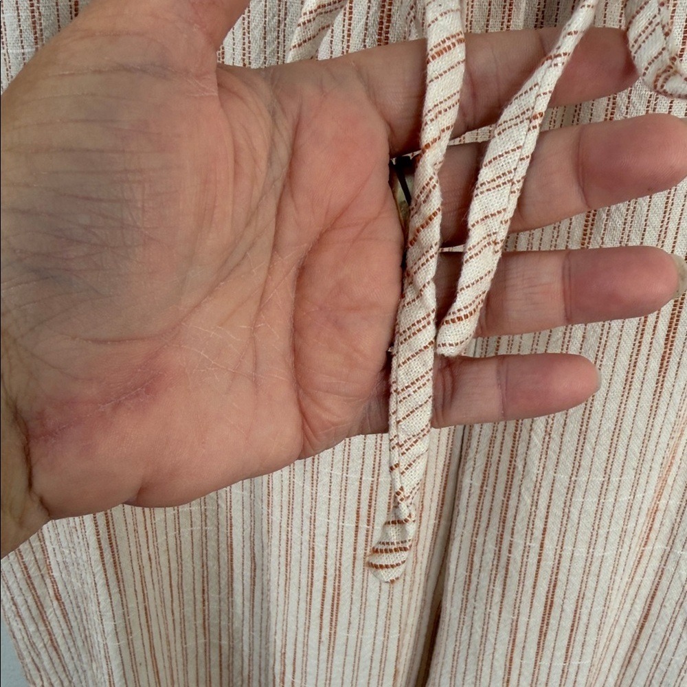 Line and Dot Striped Button Front Drawstring Waist Wide Leg Jumpsuit Small - Picture 8 of 11